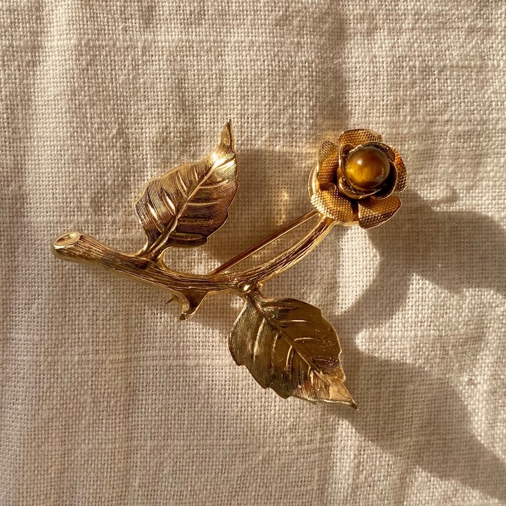 Vintage Gold Tone Amber Floral Pin/Brooch